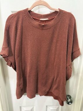 entro Oversized Short-Sleeve Knit Top in Rust